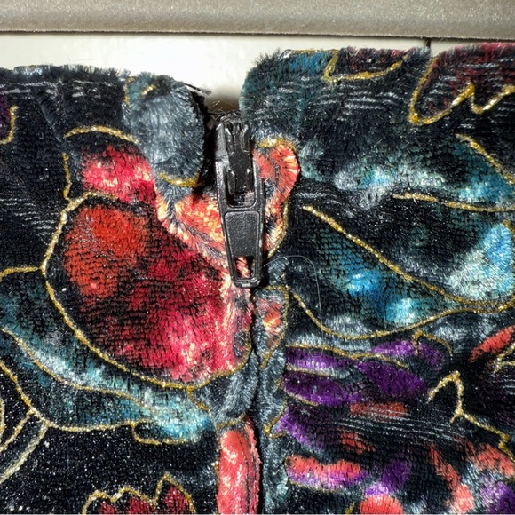 Vintage Steppin' Out Velvet‎ Floral Dress Party Cocktail Black Multicolor Size 7 - Picture 6 of 11